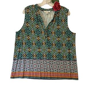 Studio Petite JPR Sleeveless boho aztec top 1/4 button PXL EUC Or New